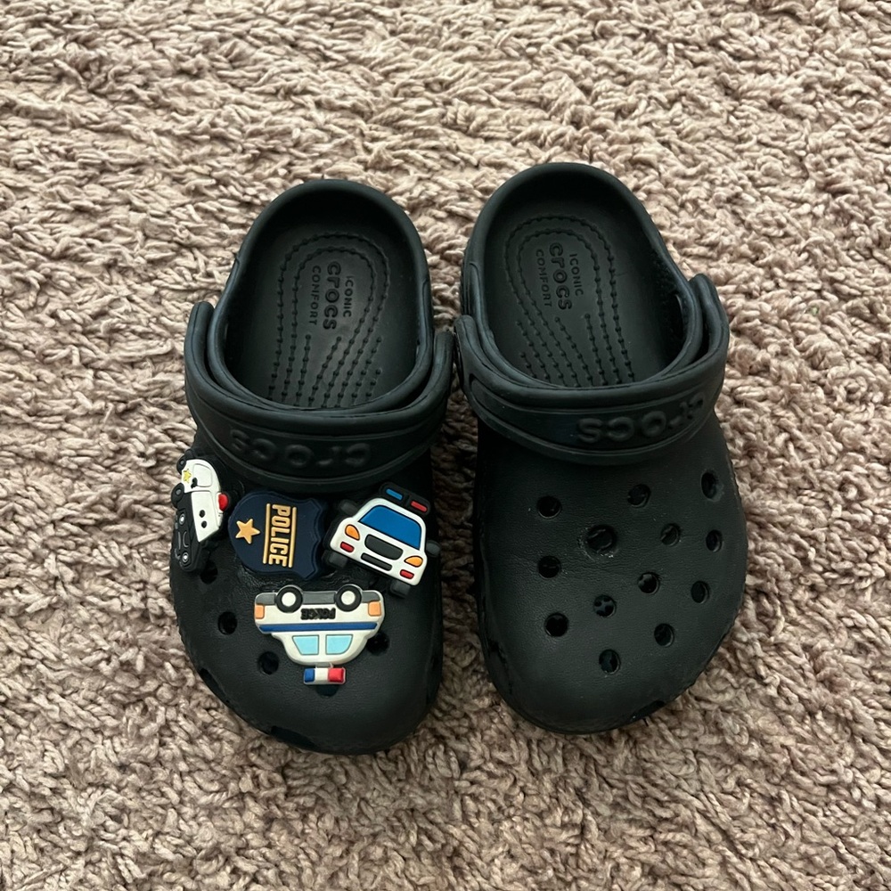Crocs Kids Black Clogs with Police Car Charms